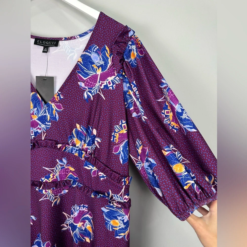 Eloquii Purple Floral Knee Length Dress NWT NEW Size 20